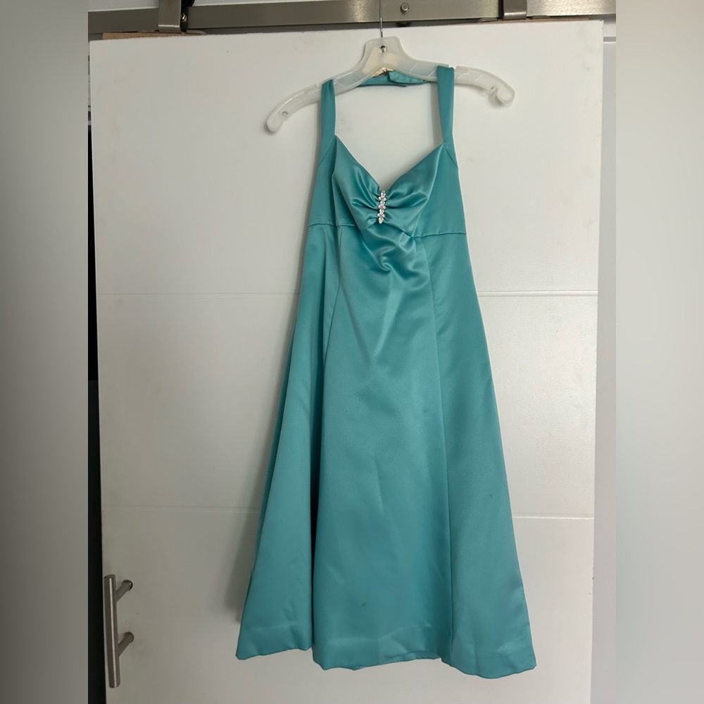 David's Bridal Aqua Midi Dress